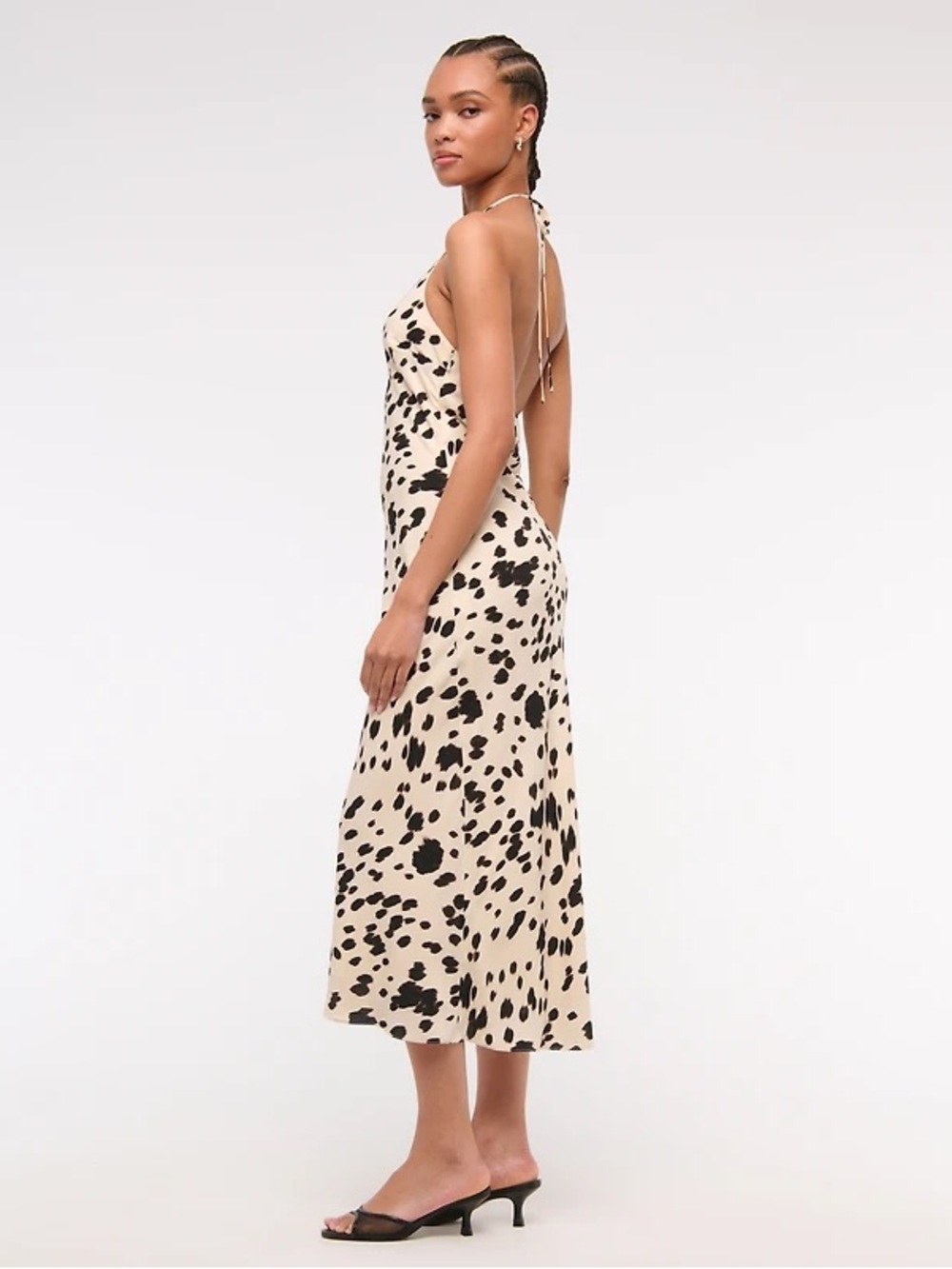 [A&F] Halter Dress Cream and Black Dalmatian-Print Long